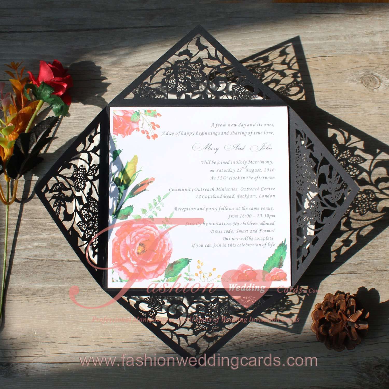 Hot Sale Black Floral Laser Cut Wedding Invitations